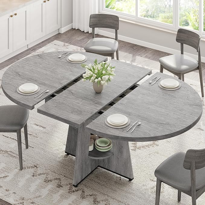 Extendable Dining Table, Round Kitchen Dining Room Dinner Table by JOCOEVOL
