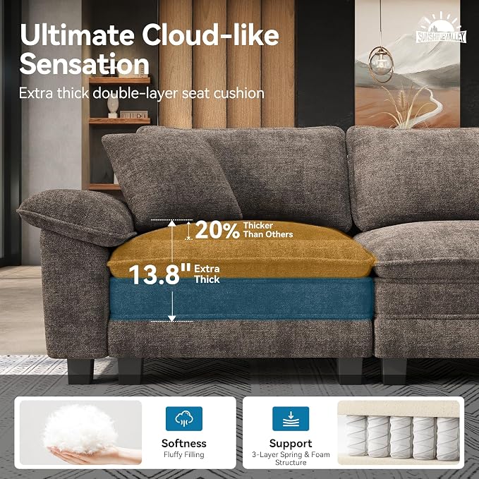 SUNSHINE VALLEY 3 Piece Living Room Sofa Furniture Set, Oversized Chenille 2 - Image 3