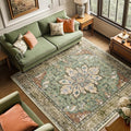 RELEANY Area Rugs Square 6ft Washable Non-Slip, Floral Vintage Distress Print by RELEANY