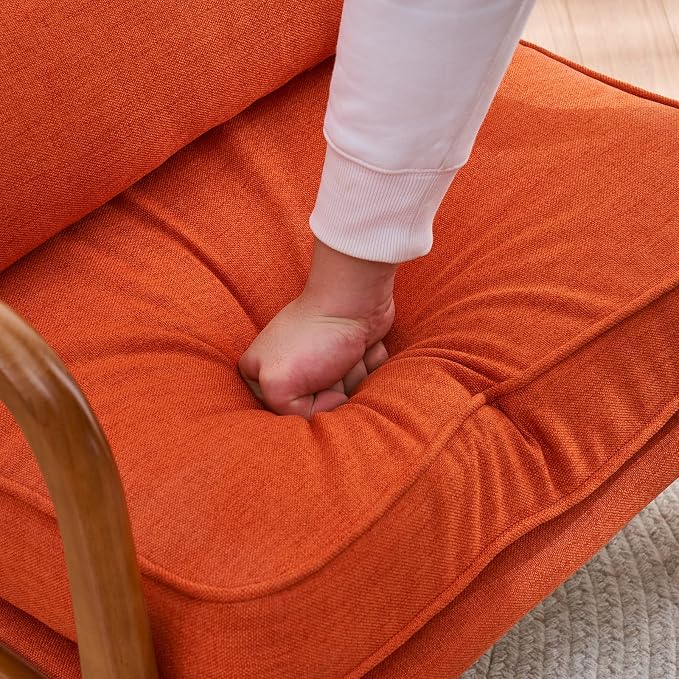 Bonnlo Linen Burnt Orange Mid Century Modern Accent Chair, Soild Wood Padding - Image 3