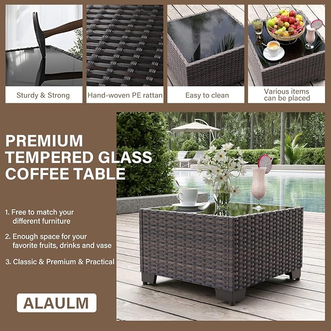 ALAULM 12 Pieces Outdoor Patio Furniture Set Sectional Sofa Sets Brown PE - Image 3