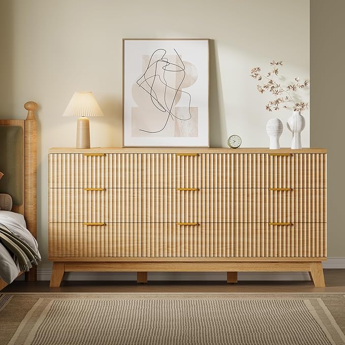 BORNOON 63" Long Dresser for Bedroom, 9-Drawer Fluted Dresser, Extra-Wide Wood - Image 4