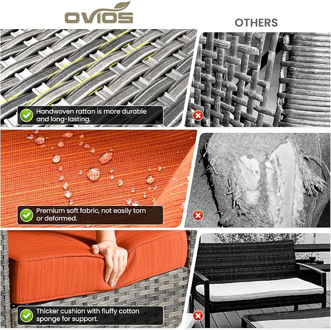 ovios 9 Pieces Patio Furniture Set, Outdoor Wicker Sofa Couch - Image 8