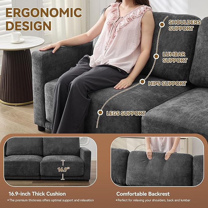 110.6" L Shaped Sectional Sofa, Modular Cloud Deep Seat Couch - Image 3