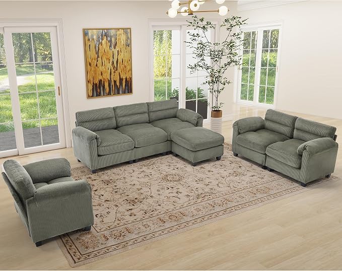 HAOMARKETS Corduroy Sofa Set, Upholstered Ottoman Footrest, Modern Living Room - Image 7