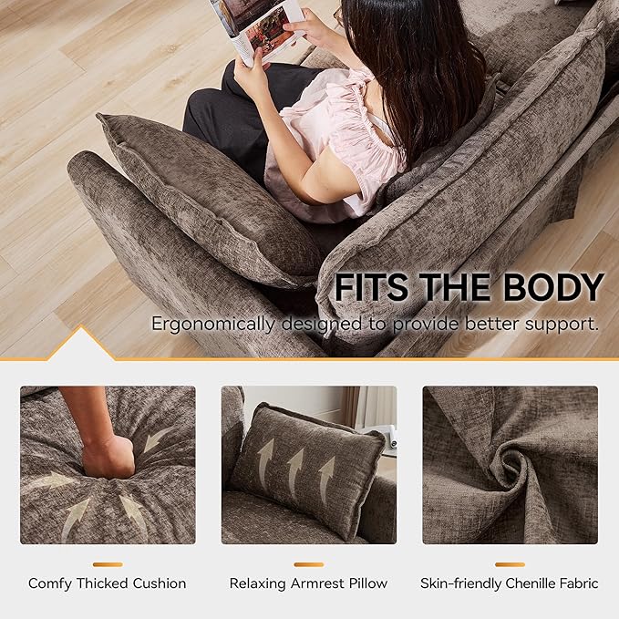 111'' Sectional Cloud Deep Seat Couch, Modern Comfy Chenille L Shaped Sectional - Image 4