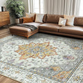 RELEANY Area Rugs 8'x10' Washable Non-Slip, Floral Vintage Distress Print by RELEANY