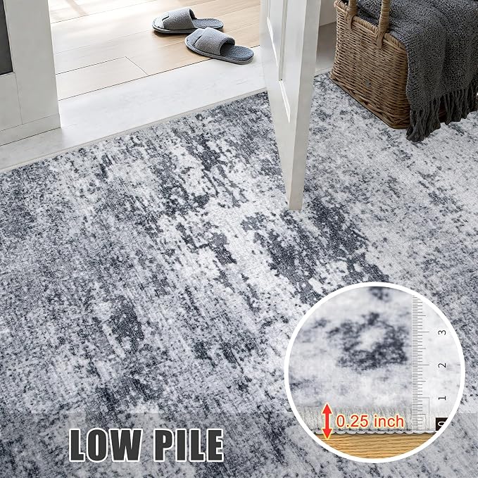 2.6'x8' Runner Rug Washable Rug;Modern Abstract Soft Thin Runner Rug Grey - Image 8
