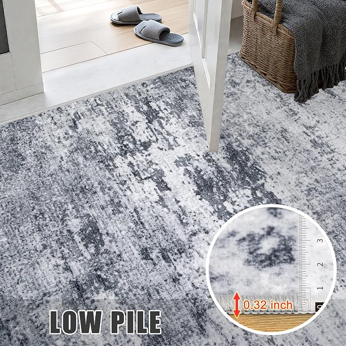 2'x6' Runner Rug Washable Rug: Modern Abstract Soft Thin Runner Rug Grey - Image 7