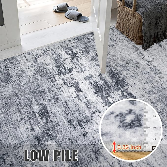 2.6'x10' Runner Rug Washable Rug: Modern Abstract Soft Thin Runner Rug Grey - Image 7