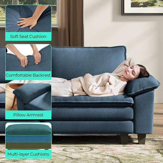 LINSY HOME Modular Sectional Sofa, 6-Seat Corduroy Modern Cloud Couch - Image 4