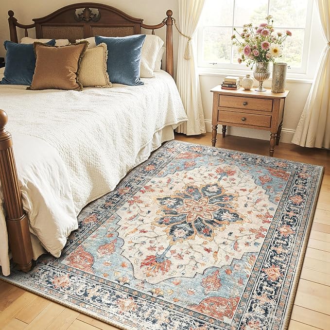 RELEANY Area Rugs 4'x6' Washable Non-Slip, Floral Vintage Distress Print - Image 2
