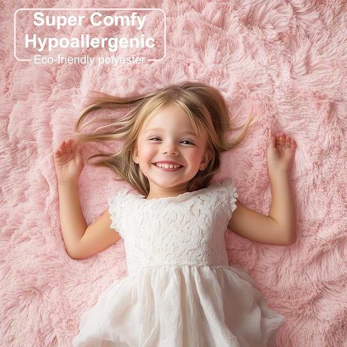PAGISOFE Pink Fluffy Plush Area Rug 5x8, Kids Shag Rugs - Image 2