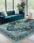 RELEANY Area Rugs 7'x9' Washable Non-Slip, Floral Vintage Distress Print by RELEANY