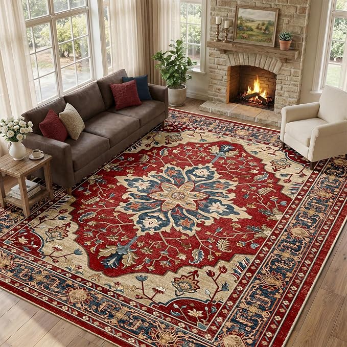 RELEANY Area Rugs 9'x12' Washable Non-Slip, Floral Vintage Distress Print - Image 3