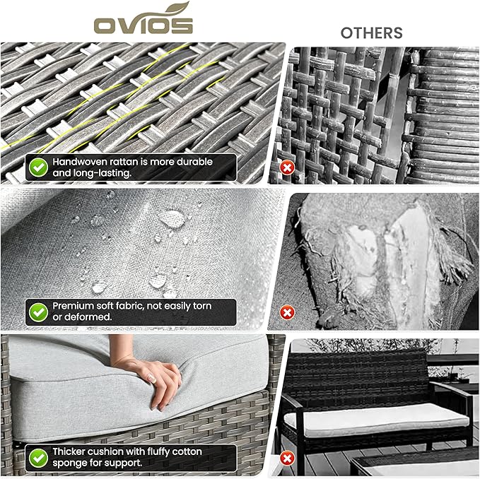 ovios 8 Pieces Patio Furniture Set, Outdoor Wicker Sofa Couch - Image 9