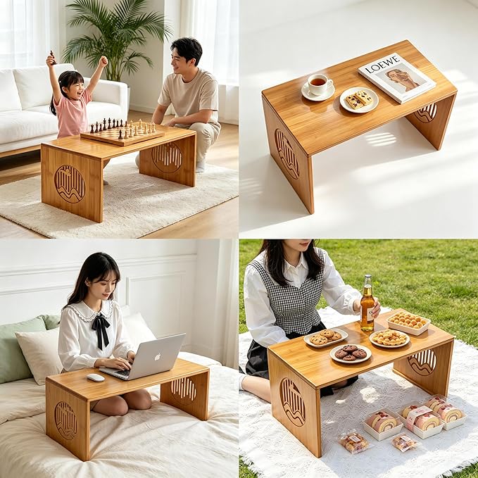 Folding Coffee Table, Japanese Floor Table, Low Bamboo Desk - Image 9