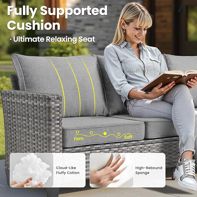 ovios 7 Pieces Patio Furniture Set, Outdoor Wicker Sofa Couch - Image 7
