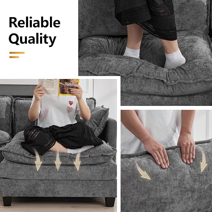 111'' Sectional Cloud Deep Seat Couch, Modern Comfy Chenille L Shaped Sectional - Image 5