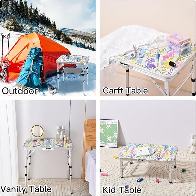 Yriuat Folding Camping Table 2ft Portable Pinic Table Adjustable Height Small - Image 6