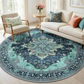 RELEANY Area Rugs Round 6ft Washable Non-Slip, Floral Vintage Distress Print by RELEANY