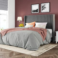Allewie Full Size Velvet Bed Frame/Vertical Channel Tufted Wingback by Allewie