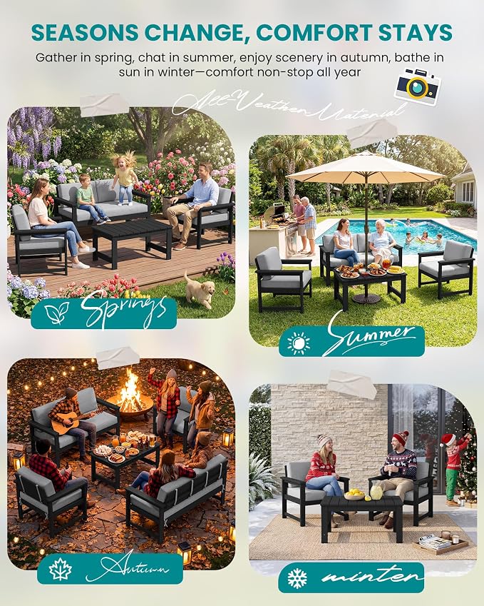SERWALL 3 Pieces HDPE Outdoor Sofa Bistro Set - Image 9