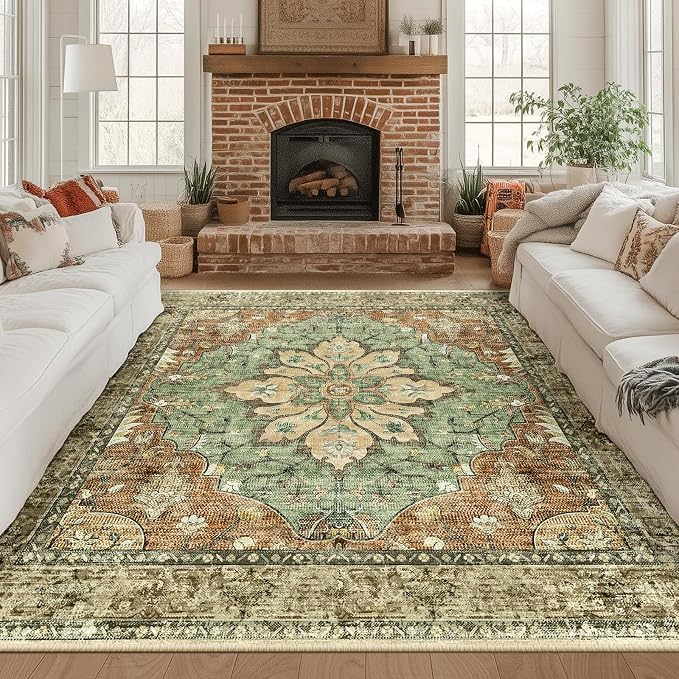 RELEANY Area Rugs Square 8ft Washable Non-Slip, Floral Vintage Distress Print - Image 3