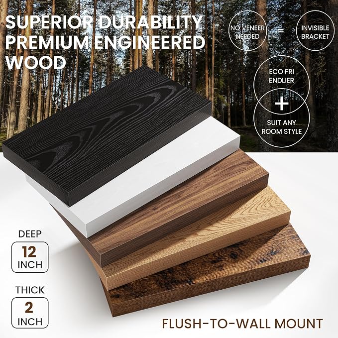 36Inch Walnut Floating Shelves for Wall, 12 Inch Deep Shelves for Bedroom - Image 4