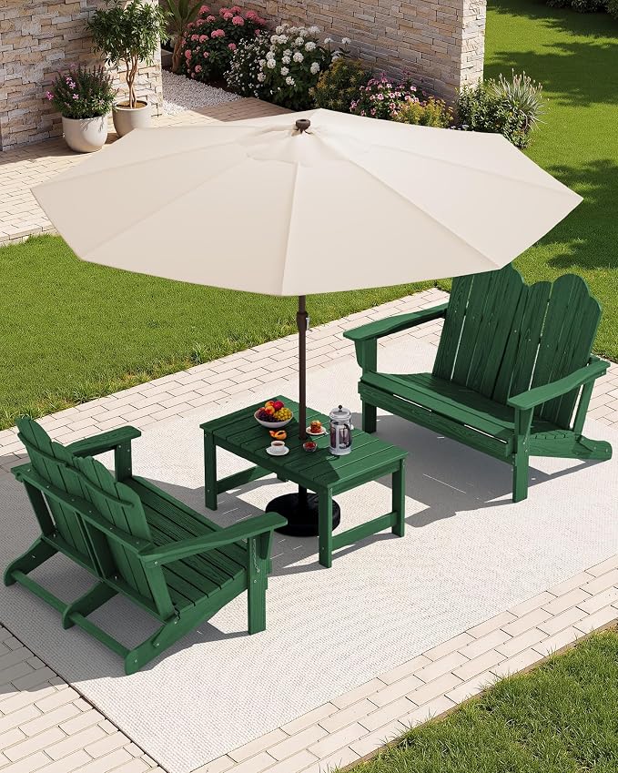 SERWALL Folding Adirondack Bench, HDPE All-Weather Adirondack Loveseat Set of 2 - Image 2