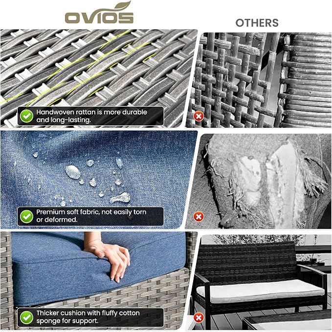 ovios 8 Pieces Patio Furniture Set, Outdoor Wicker Sofa Couch - Image 9