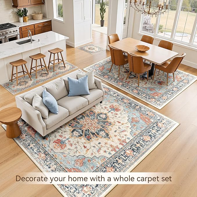 RELEANY Area Rugs 10'x12' Washable Non-Slip, Floral Vintage Distress Print - Image 4