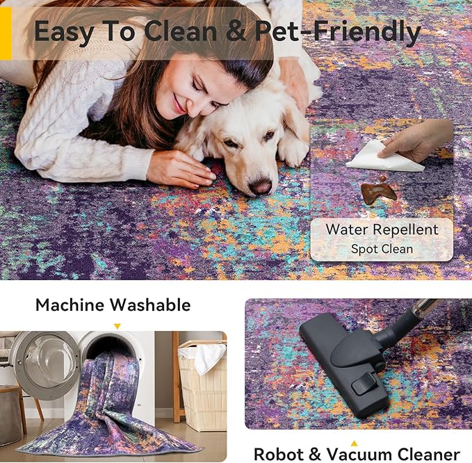RELEANY Washable Area Rugs Square 8ft Non-Slip Modern Abstract Soft - Image 3