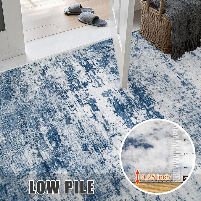 2.6'x8' Runner Rug Washable Rug;Modern Abstract Soft Thin Runner Rug Blue - Image 7