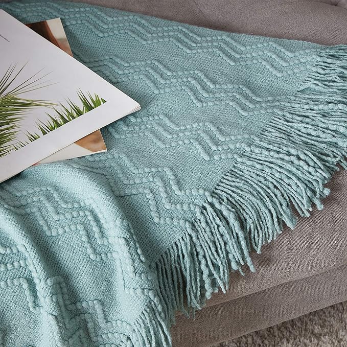 BOURINA Aqua Throw Blanket 60x80 Inches Throw Textured Solid Soft Sofa Throw - Image 5