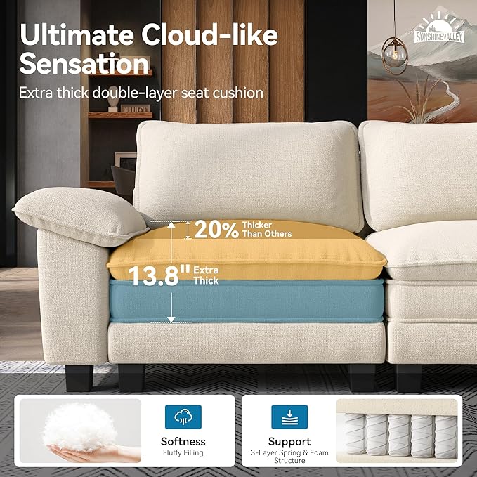 SUNSHINE VALLEY 3 Piece Living Room Sofa Furniture Set, Chenille Modular 2 - Image 3