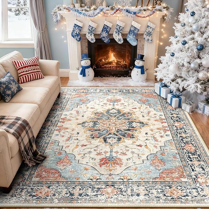 RELEANY Area Rugs 5'x7' Washable Non-Slip, Floral Vintage Distress Print - Image 2