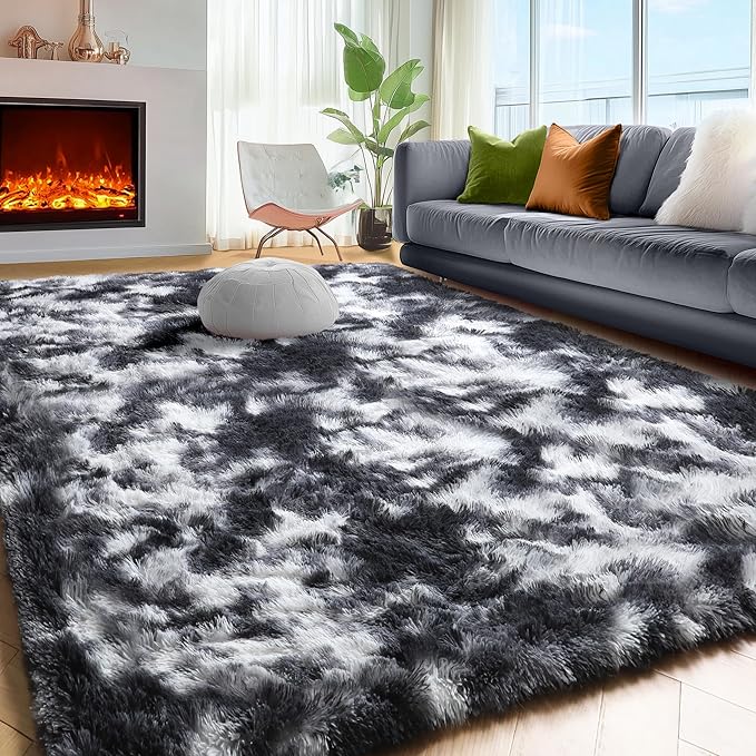 PAGISOFE Black White Grey Bedroom Rugs 4x6 Ft, Soft Fluffy Fuzzy Plush Indoor - Image 3