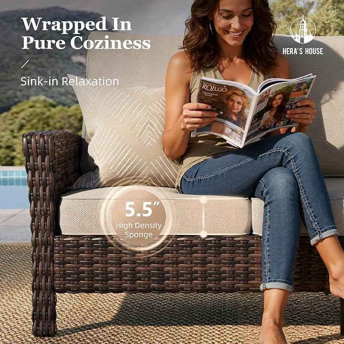 HERA’S HOUSE Wicker Patio Furniture Set, High Back Swivel Chairs - Image 2