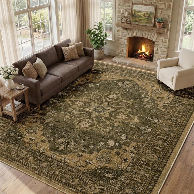 RELEANY Area Rugs 9'x12' Washable Non-Slip, Floral Vintage Distress Print - Image 3