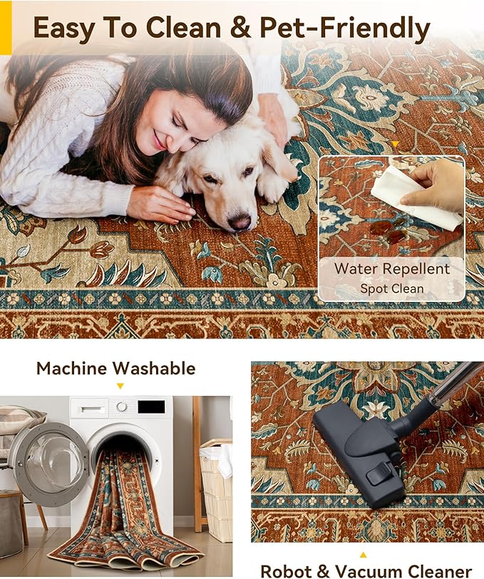 RELEANY Area Rugs 6'x9' Washable Non-Slip, Floral Vintage Distress Print - Image 4