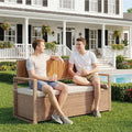 Outdoor Storage Bench with Cushion, Hand-Woven Yellow Wicker Deck Box with by GarveeHome