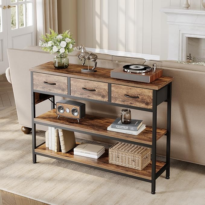 Lulive Entryway Table with Power Outlets, Console Table with 3 Fabric Drawers - Image 9