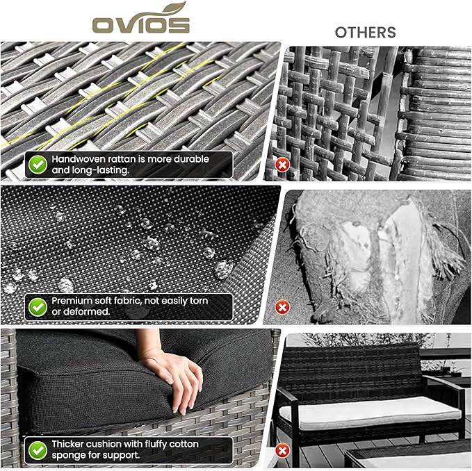ovios 9 Pieces Patio Furniture Set, Outdoor Wicker Sofa Couch - Image 9