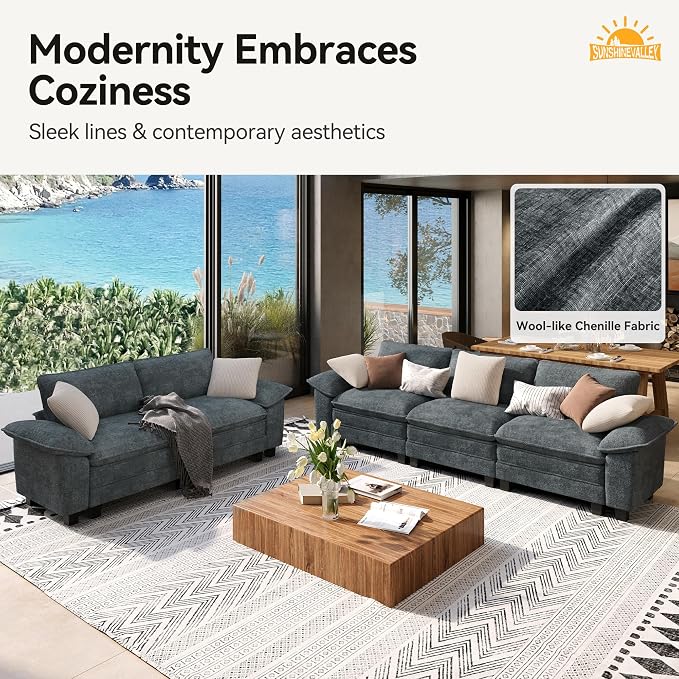 SUNSHINE VALLEY 3 Piece Living Room Sofa Furniture Set, Chenille Modular 2 - Image 8