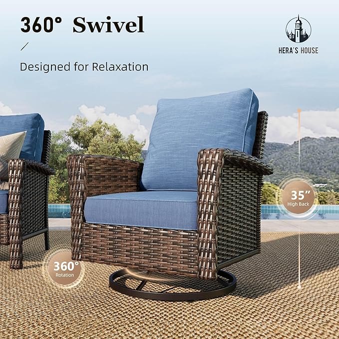 HERA'S HOUSE Wicker Patio Furniture Set, High Back Swivel Chairs - Image 2