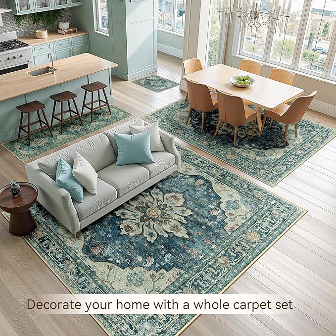 RELEANY Area Rugs 4'x6' Washable Non-Slip, Floral Vintage Distress Print - Image 4