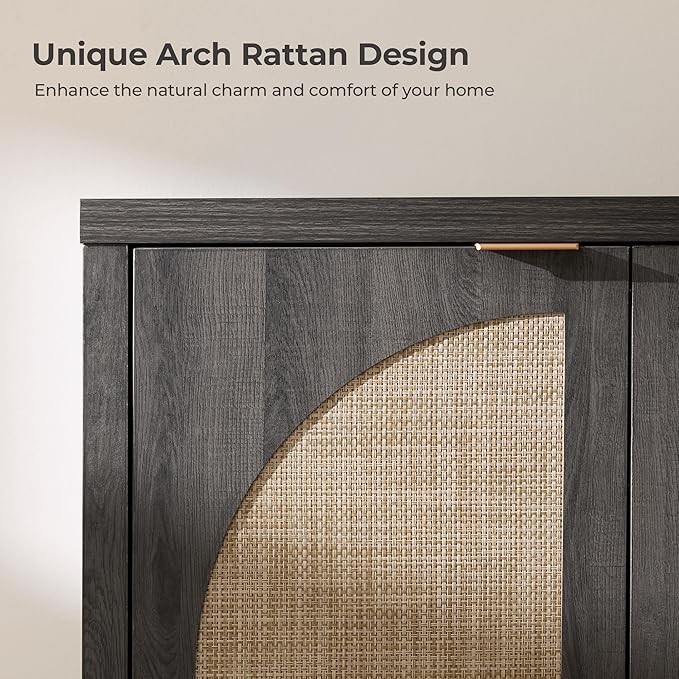 SICOTAS 102"W Rattan Sideboard Buffet Cabinet Set of 3, Modern Credenza Storage - Image 6