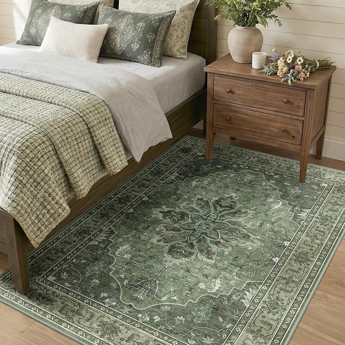 RELEANY Area Rugs 4'x6' Washable Non-Slip, Floral Vintage Distress Print - Image 2