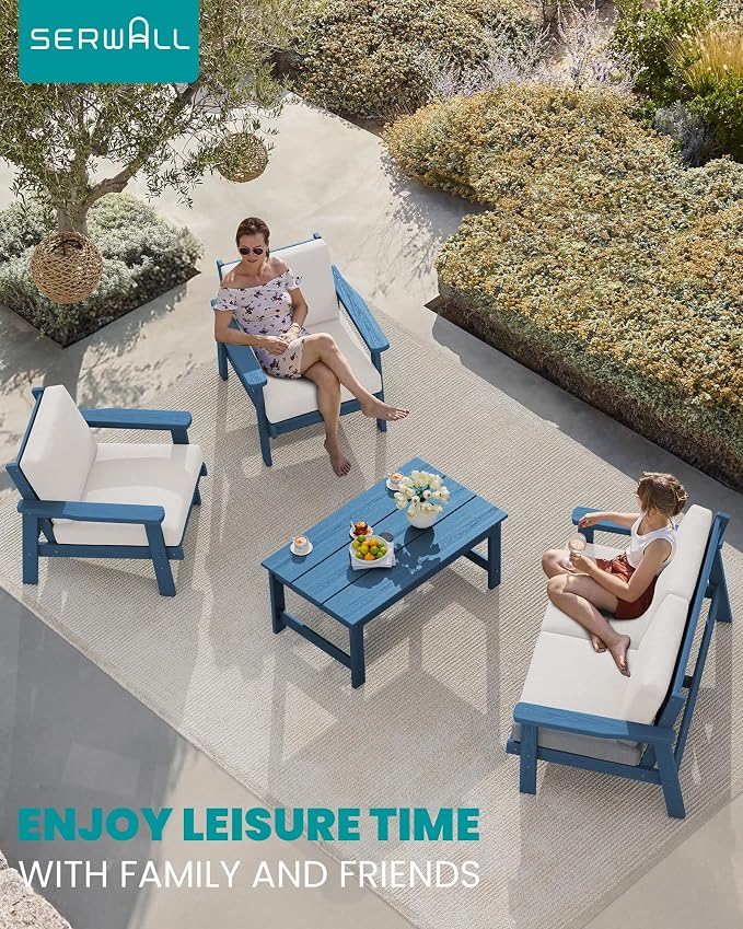 SERWALL Outdoor Patio Furniture Set, 5 Piece HDPE Patio Conversation Sets - Image 9